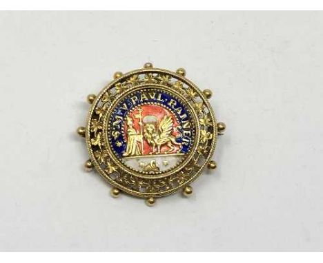 An antique 18ct gold and enamel brooch 'S M V PAUL RAINER', 7.4g, diameter 32 mm. CONDITION REPORT: This possibly commemorate