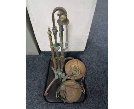 Two sets of antique brass balance scales with weights (a/f)