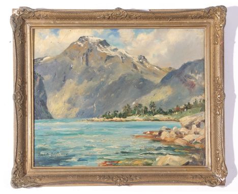 Fred R Fitzgerald (1869-1944), signed verso, inscribed “The Geiranger Fjord, Norway”, 32 x 38cm