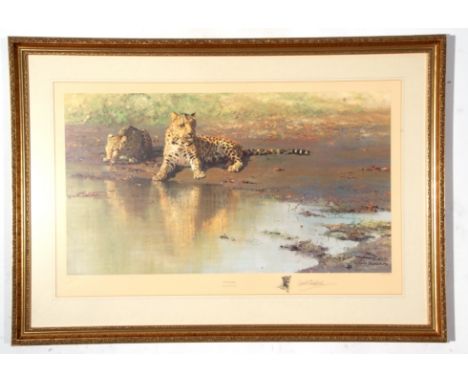 Large framed David Stephens wildlife Print, "Cool Waters", signed in pencil to margin, 50 x 78cm