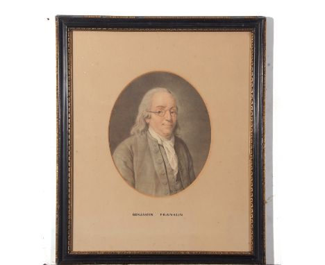 Circa 19th century Print, portrait of Benjamin Franklin, oval approx 24 x 20cm