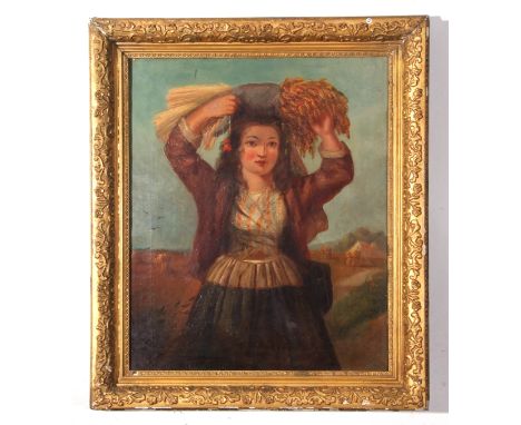 “R” – 19th century English School oil on canvas (re-lined) – a young harvester, 60 x 49cm