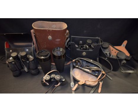Binoculars - Pathescope de Luxe zoom field binoculars, Mark Scheffel 20 x 50 field binoculars, Kodak L&amp;G, Tasco, a Waltex