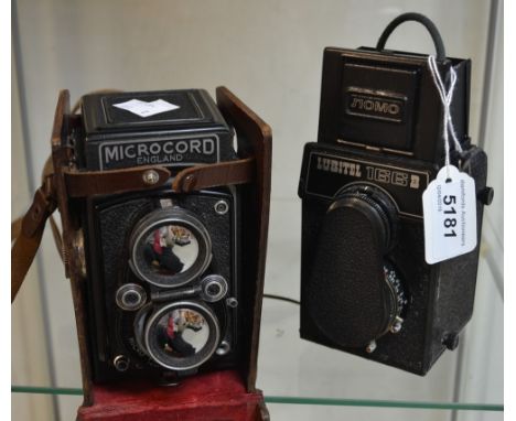 Photography - a Microcord twin lens camera, brown leather case; a Lubitel 166B twin lens camera, made in The USSR (2)