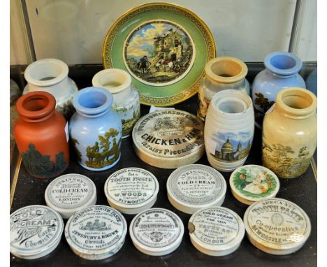 A F &amp; R Pratt jar, transfer printed after Wouvermann, 9.5cm high, c.1860;  others, The Dragon Charge, etc; advertising po