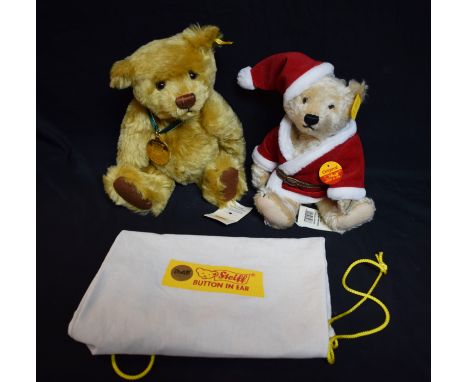 Steiff - a 2001 bear, yellow tag, No 654756, with medal and certificate; another Santa bear 654688 (2)