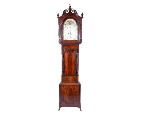 George III mahogany longcase clock, arched painted dial signed Thos. Gadsby, Leicester, with date aperture and subsidiary sec