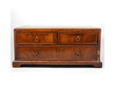 George II walnut table-top chest, 18th century, the top with herringbone stringing and cross-banding, fitted with two short a