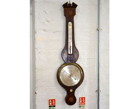 Victorian mahogany barometer, architectural pediment, silvered dials, one signed Zanfrini &amp; Gugeri, Blandford, the case w