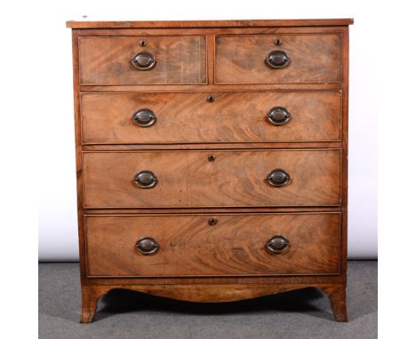 Victorian mahogany chest of drawers, rectangular top, two short and three long graduating drawers, splayed bracket feet, widt