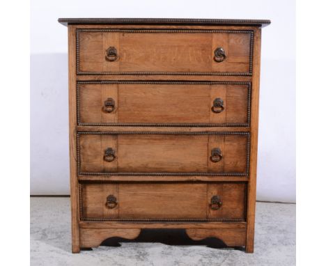 1940s oak chest of drawers, rectangular top, fitted with four long drawers, bracket feet, width 90cm, depth 44cm, height 104c