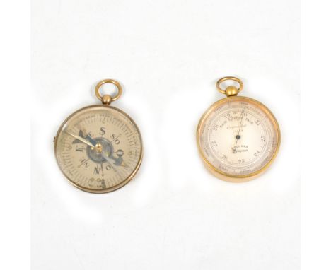 A Dolland pocket barometer - compensated 12139 in a 48mm brass case, a 19th century pocket compass in a 50mm brass case with 