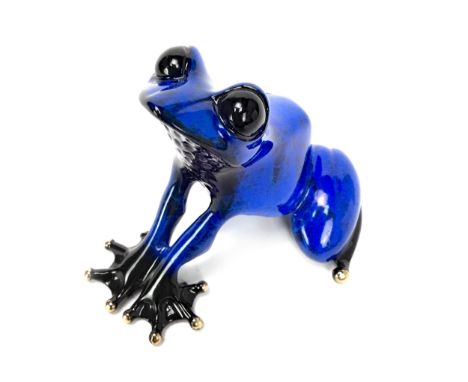 INDIGO, A BRONZE BY 'FROGMAN' TIM COTTERILL, modelled sat upright, in blue enamel, signed and numbered 934/5000 to base, 6cm 