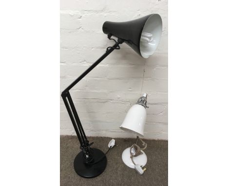 A black Anglepoise lamp and a retro style desklamp