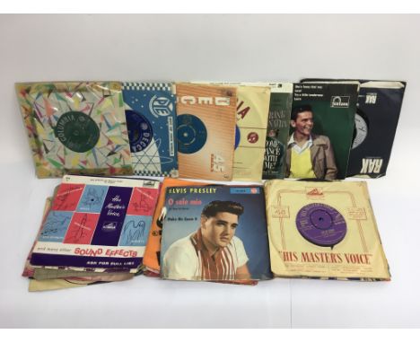 A small collection of 7 inch singles by various artists including Elvis Presley, The Ventures and others plus a vintage 'Keep