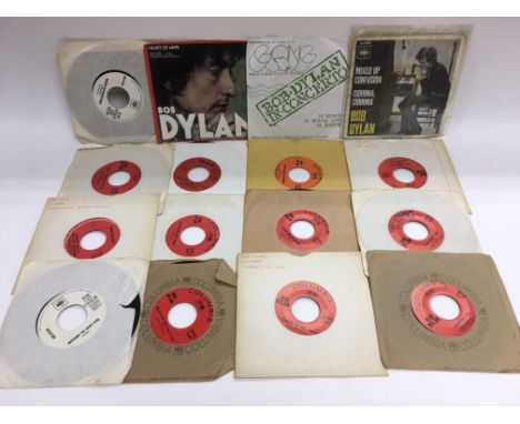 A collection of sixteen Bob Dylan 7 inch singles comprising mostly jukebox editions and comprising many on the red Columbia l