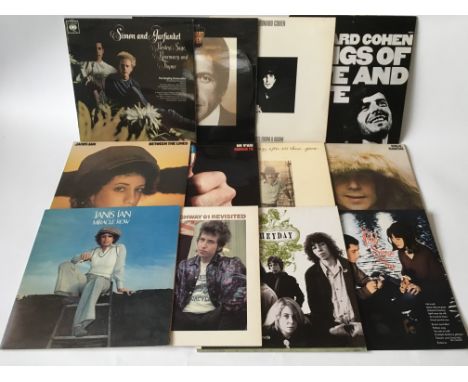 A collection of approx 25 LPs by various singer songwriters including Bob Dylan, Leonard Cohen, Joni Mitchell, Paul Simon and