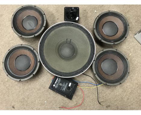 500w 15" black widow speaker, x4 Peavey 10" speakers and a tweeter from a 700w bass stack.