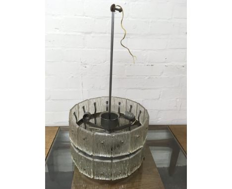 A large vintage drop ceiling light with textured plastic and chrome surround shade.Approx 70cm high.