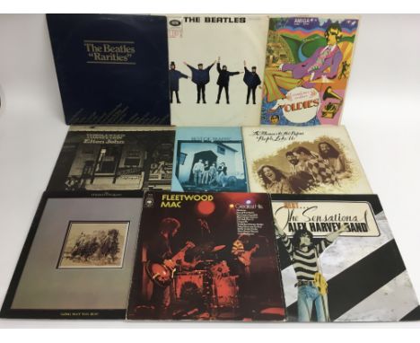 A record box containing approx 30 LPs by various artists including The Beatles, Soft Machine, Kraftwerk, Alex Harvey, Wishbon