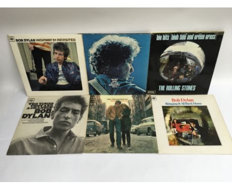 Five Bob Dylan LPs including early pressings of ‘The Times They Are A Changin’, ‘Freewheelin’ and others plus a Rolling Stone