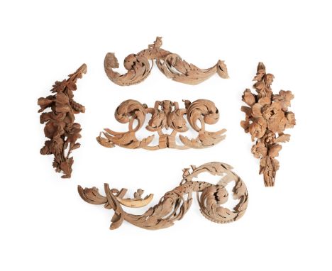 COLLECTION OF CARVED WOOD ARCHITECTURAL ELEMENTS 18TH/ 19TH CENTURY each carved as scrolling foliage and flowers(largest 62cm