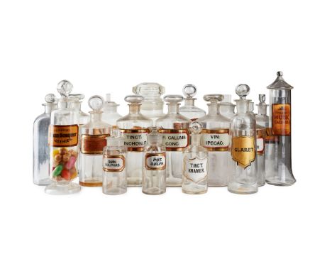 COLLECTION OF GLASS AND CERAMIC APOTHECARY AND SWEETSHOP JARS LATE 19TH/ EARLY 20TH CENTURY comprising a variety of shapes an