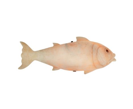 UNUSUAL ALABASTER FISH LIGHT EARLY 20TH CENTURY with a glass eye, previously wall mounted(58cm long)