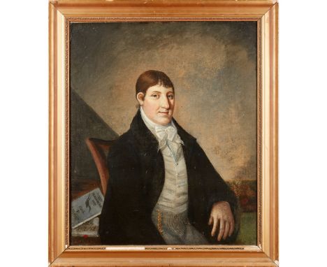 19TH CENTURY BRITISH NAIVE SCHOOL HALF-LENGTH PORTRAIT OF A GENTLEMAN oil on canvas, with a half-length portrait of his wife,