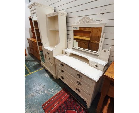 Edwardian white painted dressing chest, the mirrored top with two drawers over two short and three drawers on shaped feet H 1