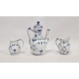 Royal Copenhagen Half Lace pattern blue and white tea wares, printed blue and green marks,