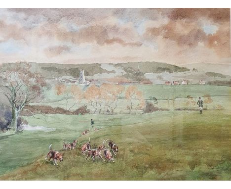 Sam Wilmot (20th century)&nbsp;Watercolour&nbsp;'Captain Douglas Wills, Master of the Clifton Foot Harriers, Barley Wood, Wri