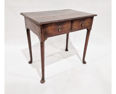 Oak side table with two drawers, drop handles, on straight supports and spade feet, H. 70.5 x W. 76 x D. 50cmCondition Report