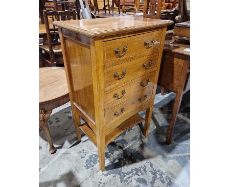 Gilberts of Swindon Edwardian mahogany inlaid chest of four short drawers, shelf below, on tapering supports ,&nbsp; 92 x 55.