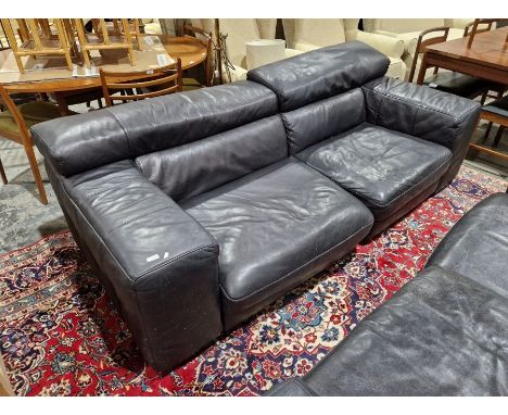Natuzzi black leather sofa unit comprising of two chairs, one 116cm wide and one 100cm wide approx.&nbsp; PLEASE NOTE THIS IS