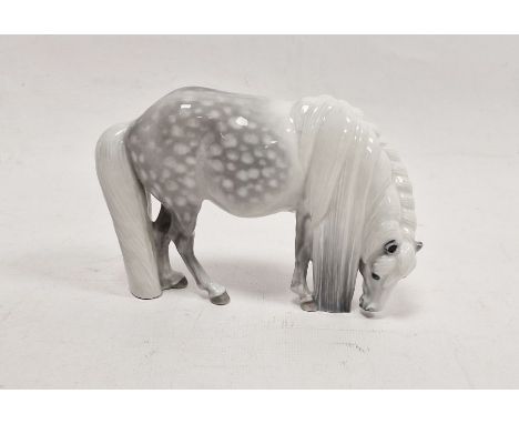 Royal Copenhagen model of a grey dappled Shetland pony, printed green and blue wave marks, No. 4609, naturally modelled grazi