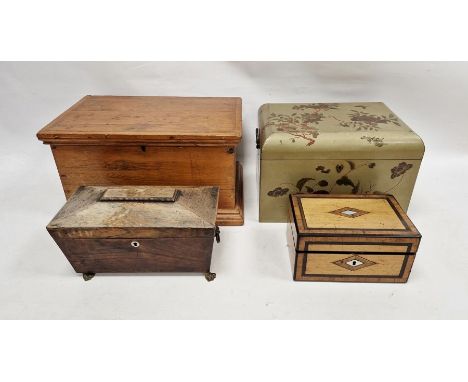 Small pine chest (44cm x 29cm x 24cm), a painted chest with rounded lid decorated with flowers and butterflies (35cm x 26cm x