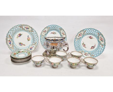 Collection of English and Continental pottery and porcelain, three Mintons pierced dessert plates with turquoise and floral b