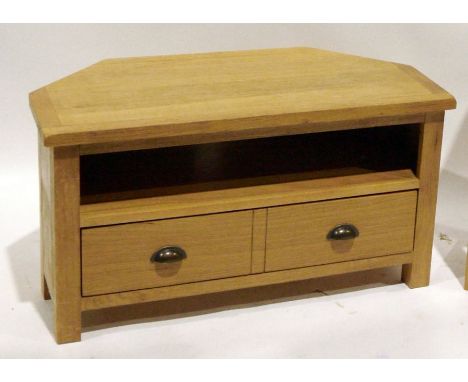 Modern Wiltshire light oak television stand&nbsp;with shelf, two drawers, on straight supports&nbsp;Condition ReportH. 48 x W