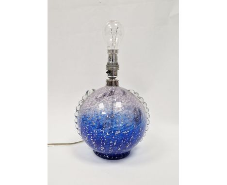 20th century glass table lamp, possibly Murano Lumica, of spherical form, the blue and clear glass colourway with mica inclus