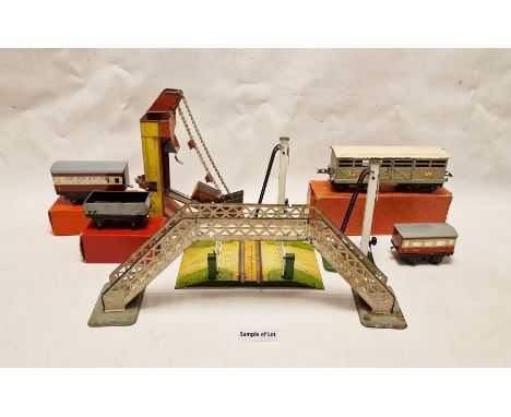 Large quantity of Hornby '0' gauge track, turntables, buildings, Hornby series no. 2 cattle truck, bridges, etc (6 boxes)&nbs