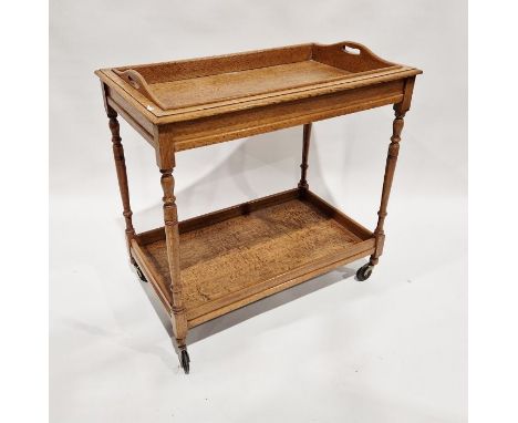 Light oak two-handled afternoon tea trolley on wheeled&nbsp;stand, with undertier, on castors, 78 x&nbsp; 82cm wide x 51 deep