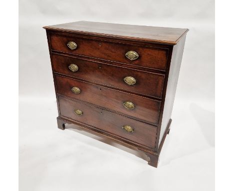 19th century mahogany chest of four long graduating drawers, with brass oval plate handles, on bracket feet, 102 cms h. x104c
