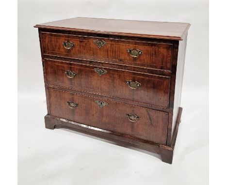Walnut chest of three long drawers with brass swan neck handles, on bracket feet, 81 cms h. x 97cm wide x 50 cmsCondition Rep