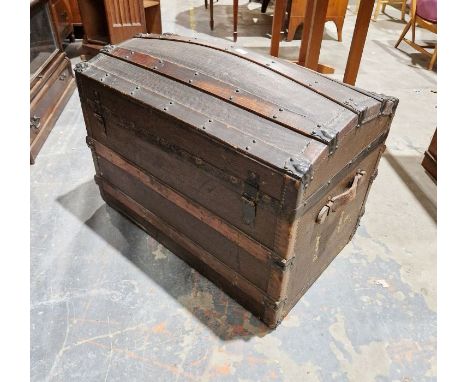 Wooden and metal bound travelling trunk