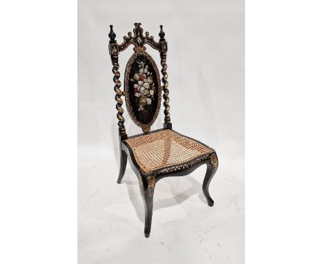 Ebonised papier mache and mother-of-pearl cane chair, a mini salon settee&nbsp;and two upholstered chairs&nbsp;(4)&nbsp;