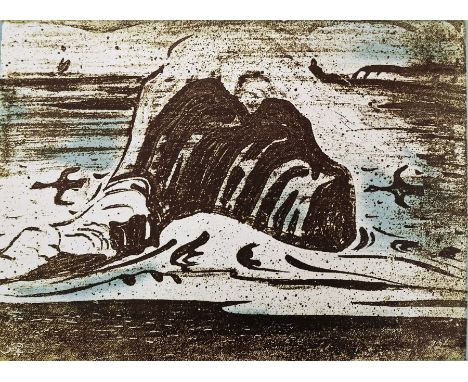 After Bernard Leach (1887 - 1979)Lithographic print'Cornish Coast Tile' artist's proof, signed in pencil lower right, mounted