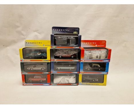 Quantity of Corgi Vanguard and Lledo 1:43 scale diecast model vehicles&nbsp;to include VA09602 Range Rover Giverny green, VA0