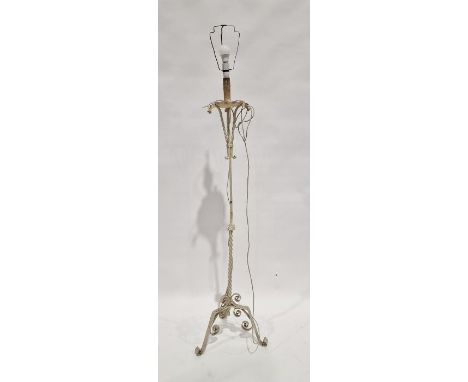 White painted cast iron standard lamp&nbsp;with cream shade, 181cm high including shade&nbsp;