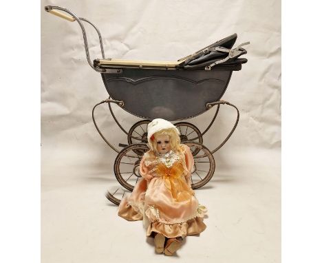 Max Handwerck Bebe Elite 286 child doll, blonde wig, sleeping eyes open mouth and teeth, composition body, 51cm and a pram (2
